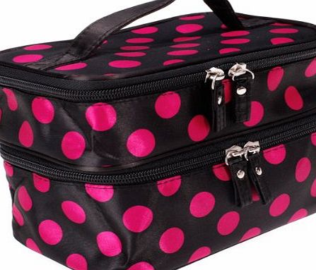 SuntekStore Online Polka Dots Double Layer Dual Zipper Cosmetic Bag Toiletry Bag Make-up Bag Hand Case Bag