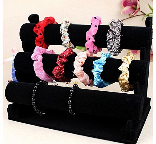Super Deal Genie 3 Tier Watch Bangle Bracelet Display Unit Stand Black Velvet