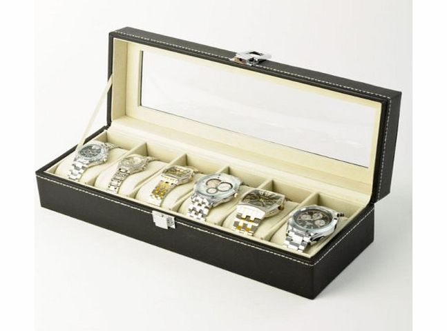 Super Deal Genie 6 Watch Display Box Case Faux Leather