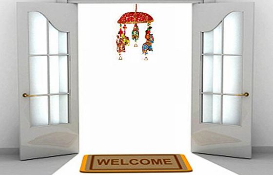 Super India Multi Stringed Vibrant Cotton Stuffed Elephants in Assorted Awning Canopy with Beads and Brass Bell