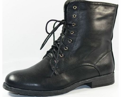 WOMENS LADIES ANKLE BOOTS MILITARY ARMY LACE UP WINTER COMBAT BOOTS SIZE 3 - 8 (UK3 / EU36, BLACK)