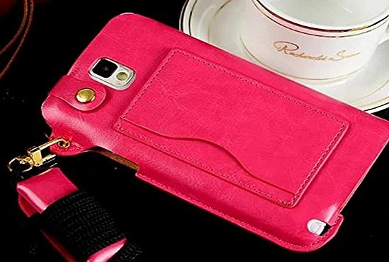 Multi-purpose Fashion PU Leather Case Back Cover for Samsung Galaxy Note 3 Note III N9000 with ID Card Holder amp; Detachable Long Neck Strap amp; Convertible Stand -Plum