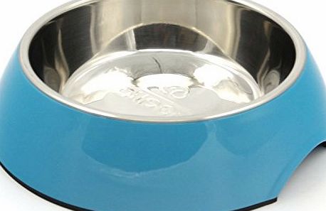 SuperDesign SUPER DESIGN Classic Removable Stainless Steel Pet Food and Water Bowl in Round Melamine Stand with Non-Skid Rubber Bottom Easy to Clean Dishwasher Safe for Dogs and Cats S Blue