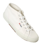 SuperGa White Canvas Lace Up Midi Boots