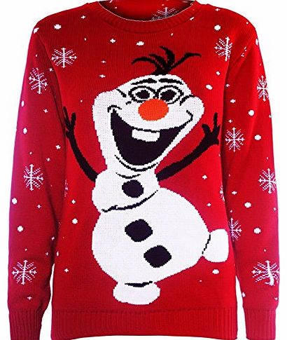 Superglamclothing New Kids Children Olaf Frozen Reindeer Knit Christmas Sweater Jumper Top 3-12 Yr (5-6, Red)