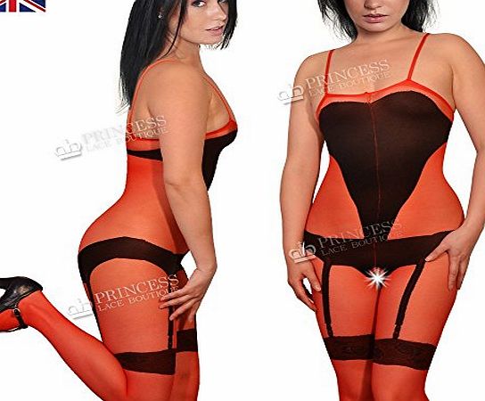 supplied by princess lace boutique NT6 PLUS SIZE 12-18/20 BLACK RED NYLON SHEER FUNKY BODYSTOCKING BODYCORN BODYSUIT BODY STOCKING OPEN CROTCH GIFT FOR HER