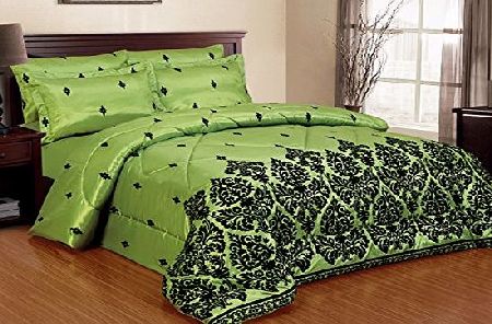 Supreme 3 Piece Luxury Damask Flock Comforter Set inc Quilted Bed Spread amp; 2 Pillowcases (green, Double)