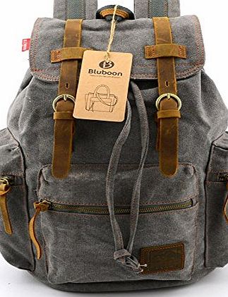 SUPTOON BLUBOON(TM) Vintage Men Casual Canvas Leather Backpack Rucksack Bookbag Satchel Hiking Bag Newest Fashion Style (New Grey)