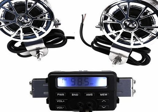 Surepromise 12V Waterproof ATV Motorcycle Motorbike Scooter Audio System Handlebar FM MP3 Stereo Speaker Audio Sound System AUX Input 2 Speaker for Harley Cruiser Biker Chopper Cafe Racer ATV