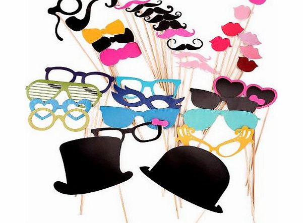 Surepromise 36PCS Colorful Props On A Stick Mustache Photo Booth Party Fun Wedding Christmas Birthday Favor