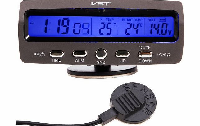 Surepromise Car Alarm Temperature Thermometer Clo ck Voltage Monitor Meter