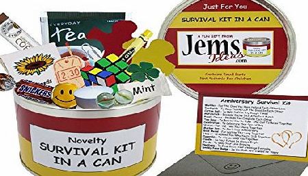 Anniversary Survival Kit In A Can. Humorous Novelty Gift - Anniversary Couple or Wedding Anniversary Present & Card All In One. Parents/Friends/Grandparents etc. Customise Your Can Colour. (Red/Ye