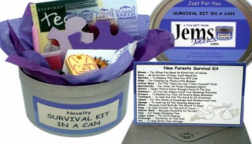 Mum amp; Dad To Be Survival Kit In A Can. Humorous Novelty Fun Gift - New Parents/Mother/Father. Baby Shower/Maternity Present amp; Card All In One. Customise Your Can Colour. (Purple/Lilac)