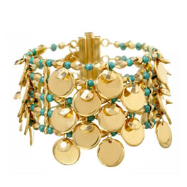 Suziegfashion Suzie G 5 Row Lara Coin Bracelet with Turquoise