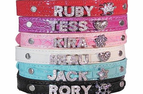 Swanky Paws Croc Personalised Pet Dog Cat Collar Rhinestone Name Bling Charms PU Leather UK-Pink-Small (1.5 x 30 cm)