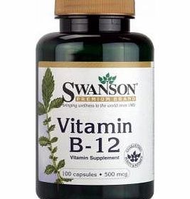 Swanson Vitamin B12 (500mcg, 100 Capsules (Three-Month Supply) )