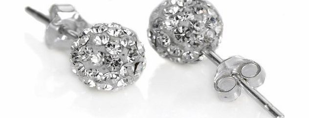 925. Silver Shamballa Swarovski Crystal 10mm Size Disco Ball Studs Earrings Black Diamond (White, 10mm)