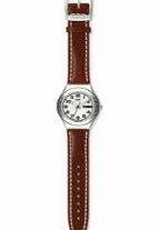 Swatch Mens Casse-Cou White Dial Brown Leather