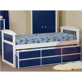 Sweet Dreams Kipling 90cm Single Captains Bed and Trundle in Blue and White finished Rubberwood