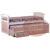 Kipling 90cm Single Captains Bed and Trundle in Pink and White finished Rubberwood