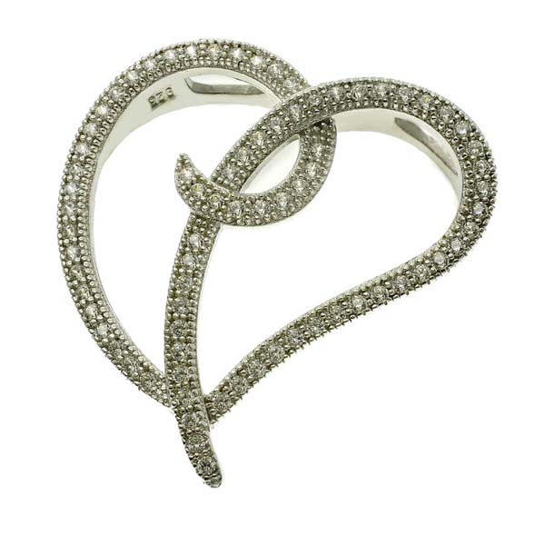 SWIRL Heart Sterling Silver Pendant with CZ Stones