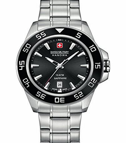 Swiss Military Sword Mens Quartz Watch with Black Dial Analogue Display and Silver Stainless Steel Bracelet 6-5221.