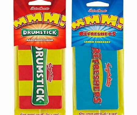 Swizzels Matlow Retro Sweets Scents Twin Pack 2d Car Home Air Fresheners - Refreshers Lemon Sherbert   Drumstick
