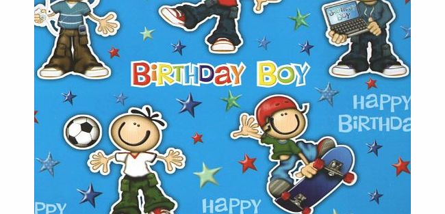 Swoosh Supplies 2 x Blue Football / Music / Phone / Skater Boy, Boys Birthday Gift Wrap - Luxury Wrapping Paper