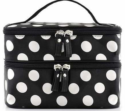 SWT Women Black Background Retro Pro Dot Beauty Case Makeup Bag Large Cosmetic Toiletry Bag