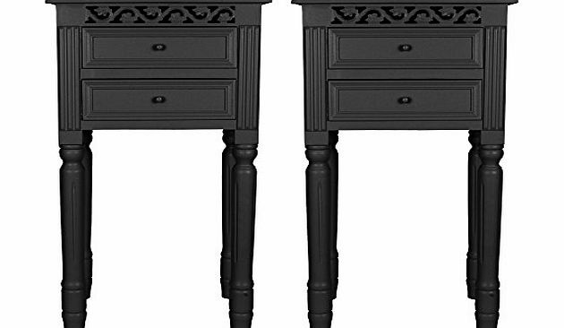 Set of Two Chic Black Bedside Tables with Drawers.