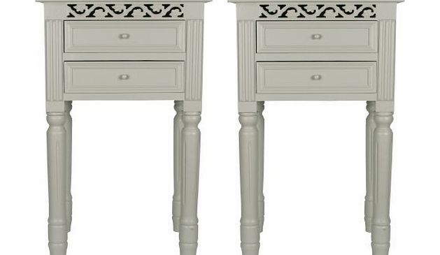 Set of Two Pretty French Grey Bedside Tables with Drawers.