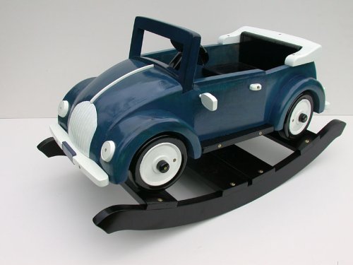 syoT Ltd 35 Long Blue Rocking Car with White Wheels/Lamps/Mirrors and Hood