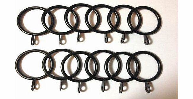 SystemsEleven 12 x Satin Black Metal Curtain Pole / Rail / Rod Stylish Rings for Clips Hanging