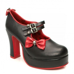 Female Buckle Pf Skull Bow Manmade Upper Evening in Black and Red