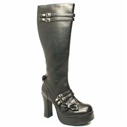 Female Pf Skull Bow Knee Boot Manmade Upper Alternative in Black