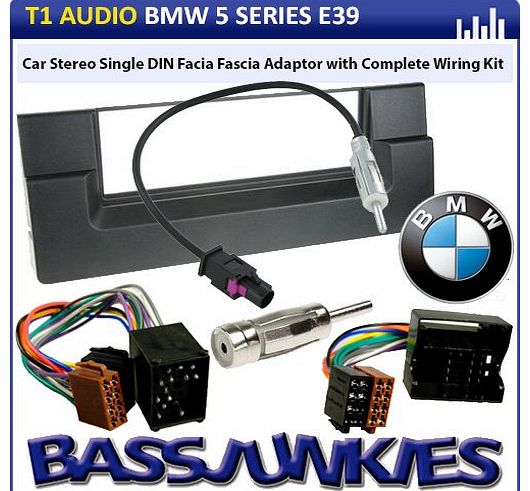 T1 Audio - BMW 5 Series E39 Car Stereo Radio Single DIN Facia Fascia Adaptor with Complete Wiring Kit - Black