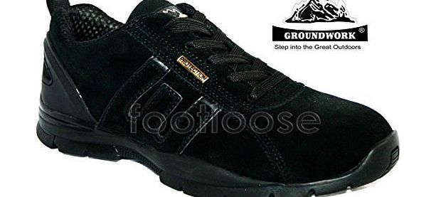 Mens Work Shoes Groundwork Steel Toe Cap Trainer Safety Boot - BLACK GREY - 7