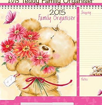 Tallon 2015 Family Organiser Calendar Memo Pad, Pen Shopping List - Teddy Blue Flower