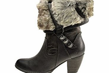 Tamaris LADIES TAMARIS FUR COLLAR FAUX LEATHER ANKLE BOOTS GREY SIZE 3-8 (4, Grey)