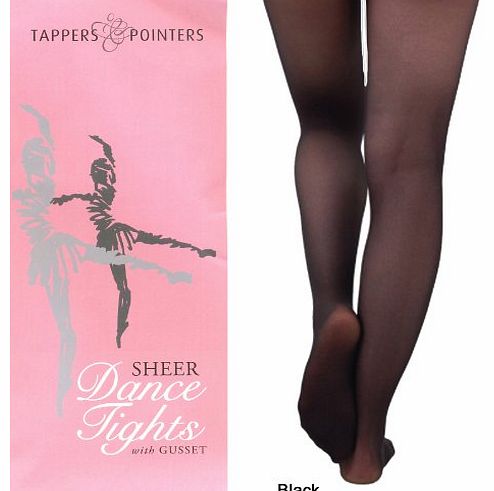 Tappers & Pointers Girls Ballet Tights in Pink, White or Black for Dance, Tap - Great Dancewear (6-7 Years, Black)