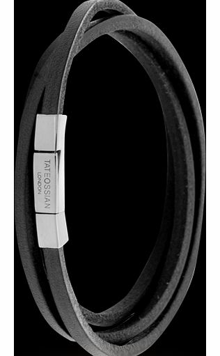 Tateossian Mens Black Leather Click Square Wrap