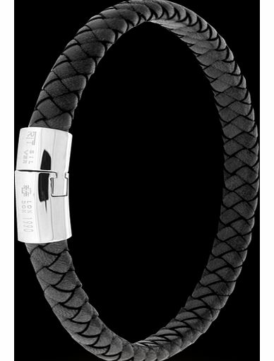 Tateossian Mens Cobra Black Leather Bracelet