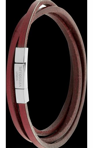 Tateossian Mens Red Leather Click Square Wrap