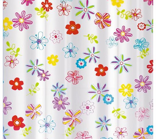 Tatkraft Flowers Shower Curtain 180X180 cm Waterproof Peva Material incl. 12 oval Shower Rings