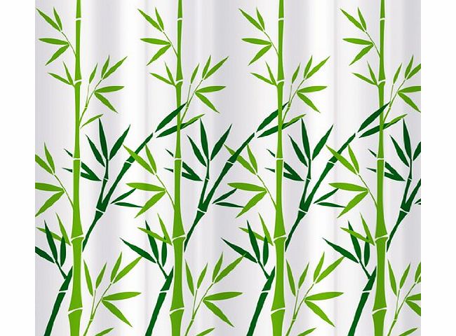 Tatkraft Green Bamboo Shower Curtain 180X180 cm Waterproof Peva Material incl. 12 oval Shower Rings