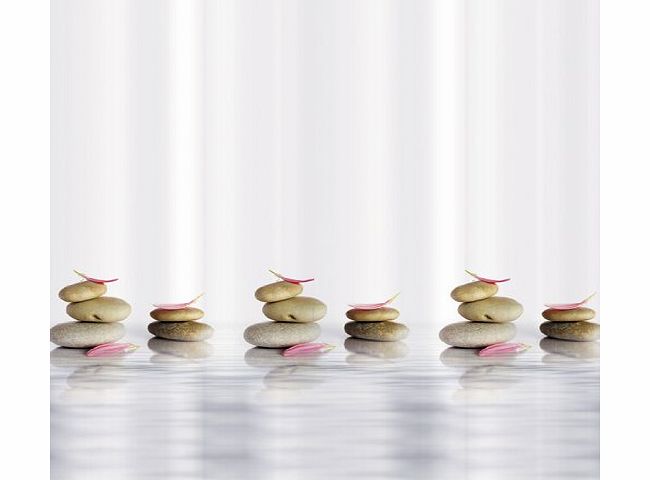 Tatkraft Stone Garden Shower Curtain 180X180 cm Waterproof Textile Polyester incl. 12 oval Rings