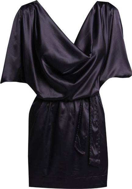 batwing satin dress with cowl neck and belt