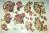 3D step by step TBZ embossed and gilded die cut decoupage sheet - beautiful roses, butterflies and frames