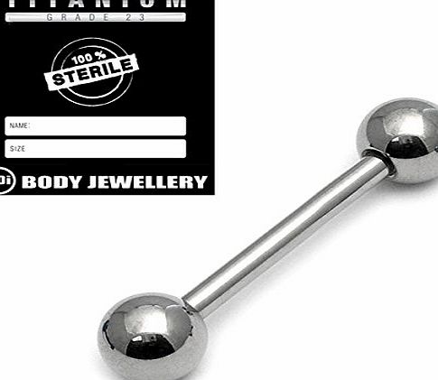 Sterile Titanium Body Jewellery in sterile pouch. Titanium Barbell in Mirror Polish. 1.6mm gauge, 12mm length with 4mm balls.