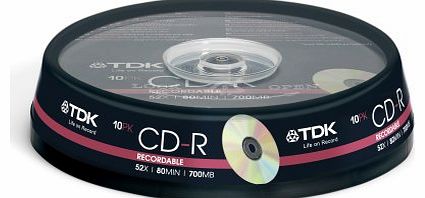 TDK CD-R80CBA10-B CD-R 80min 52x 10 Pack Spindle